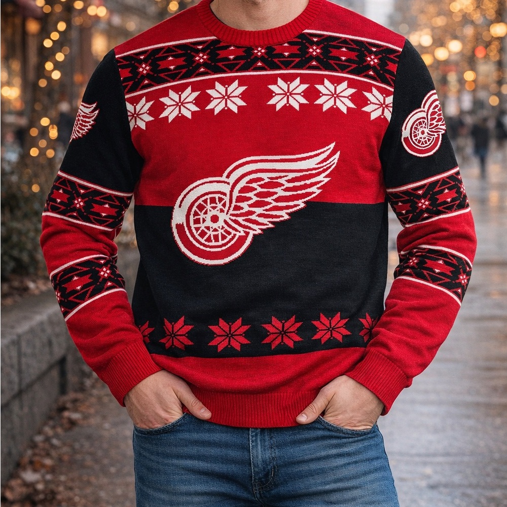 NHL Detroit Red Wings Sweater with Snowflake Design 2XL